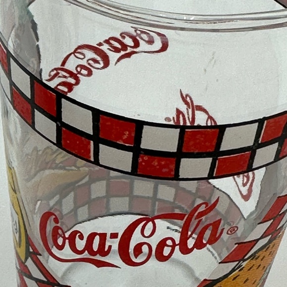 Coca Cola GLASSES 1997 Picnic Bottle and Burger Red Check-set of 4 - Picture 8 of 16